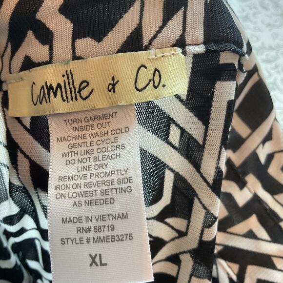 CAMILLE & CO. Black/White Summer/Fall Semi Sheer Dress W/Pockets Sz XL - Picture 6 of 7